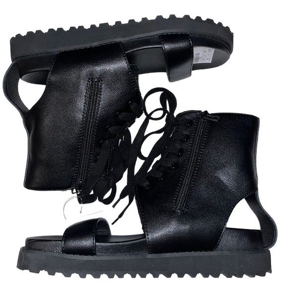 YOHJI YAMAMOTO sandals black leather EU 38 US 8 lug sole gladiator lace up NWT - Picture 9 of 13